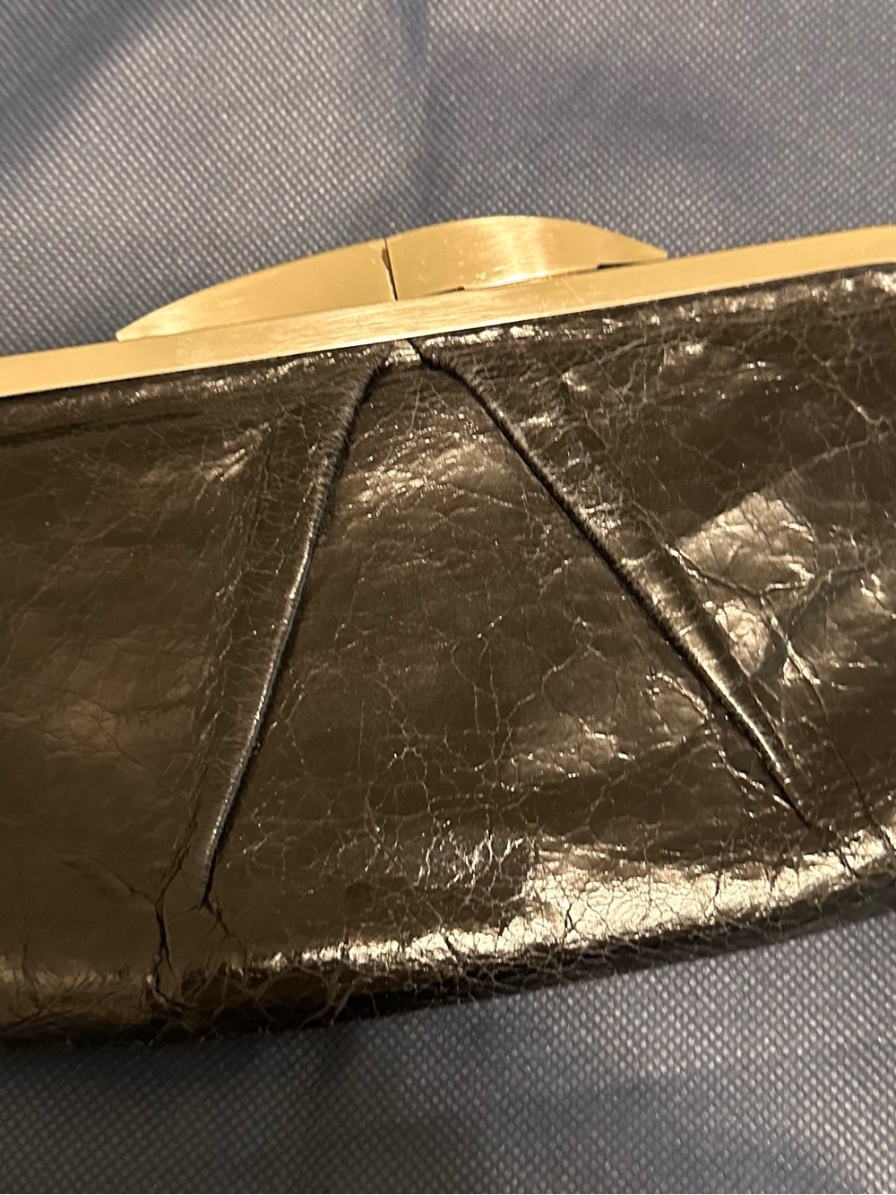 HOBO Black Leather Evening Clutch with Silver Trim